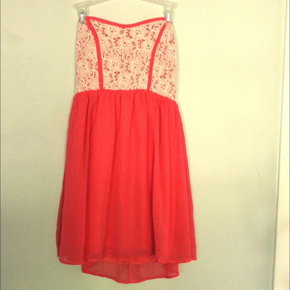 Peach & Off-White Lace Top Dress